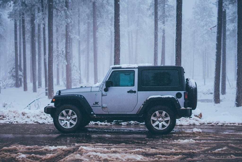Car with a snowy background