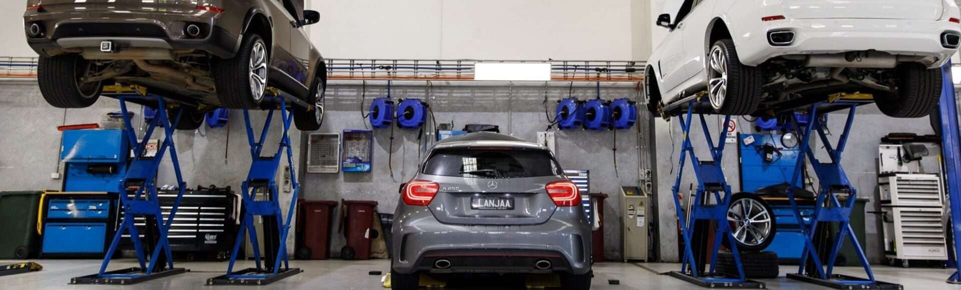 Gray Mercedes in the repair shop