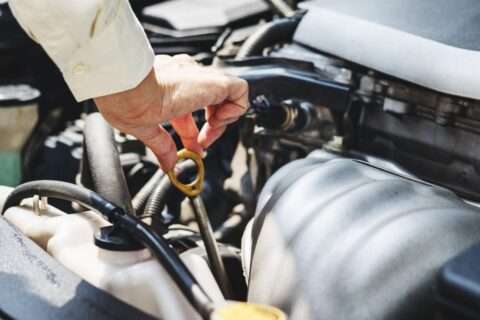 A person checking the oil level