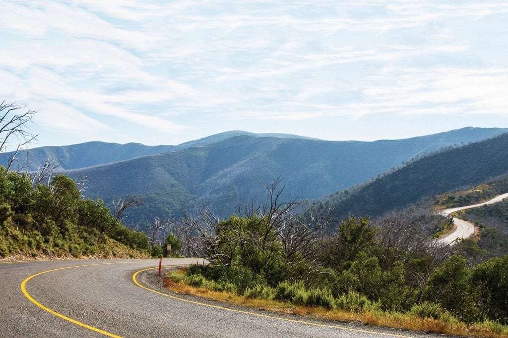 Mountain range view on the Great Alpine Road.