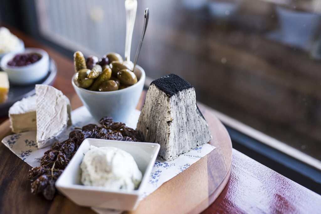 Wine and cheese board at Yarra Valley Dairy