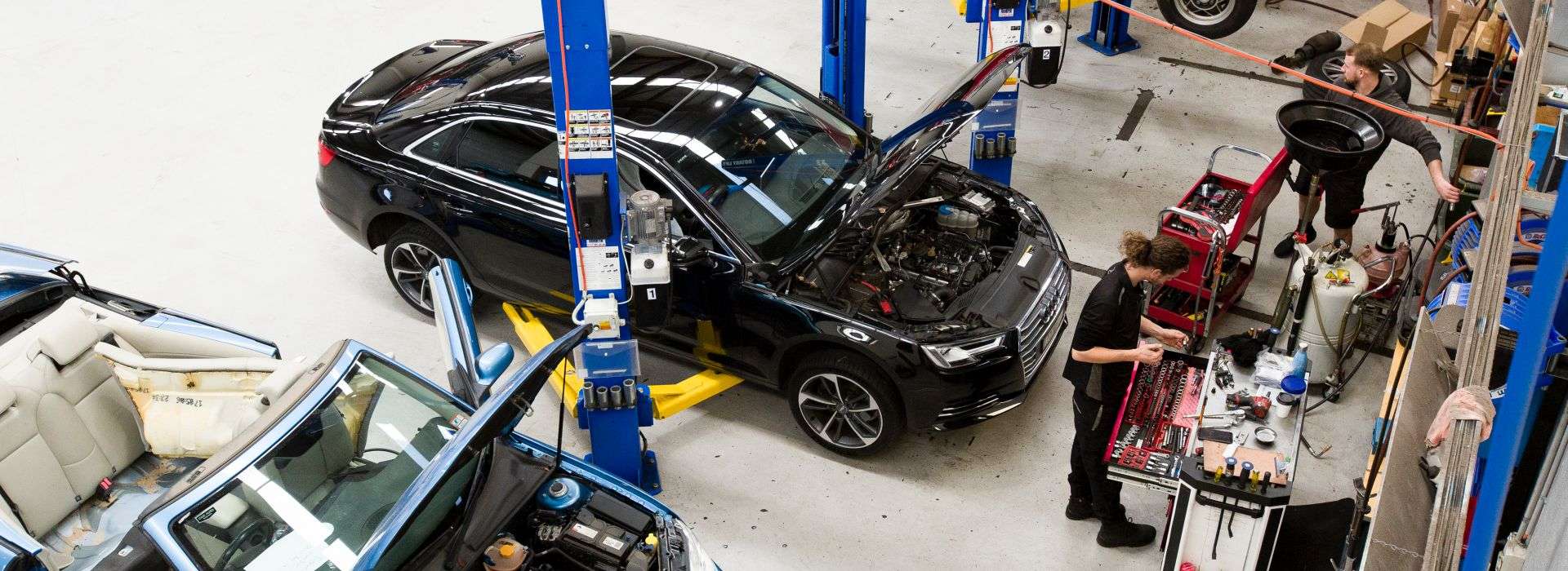 A black Audi in the shop