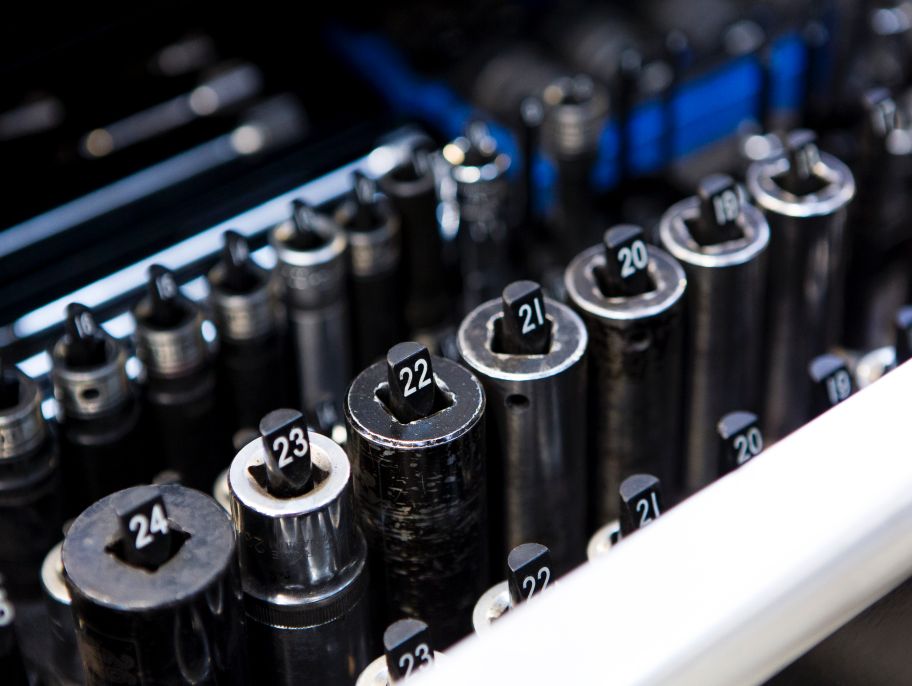 A closeup of a socket wrench kit belonging to one of our auto service technicians