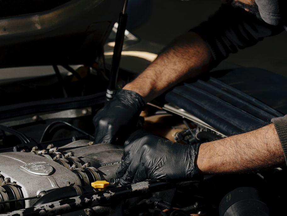 Car engine being repaired